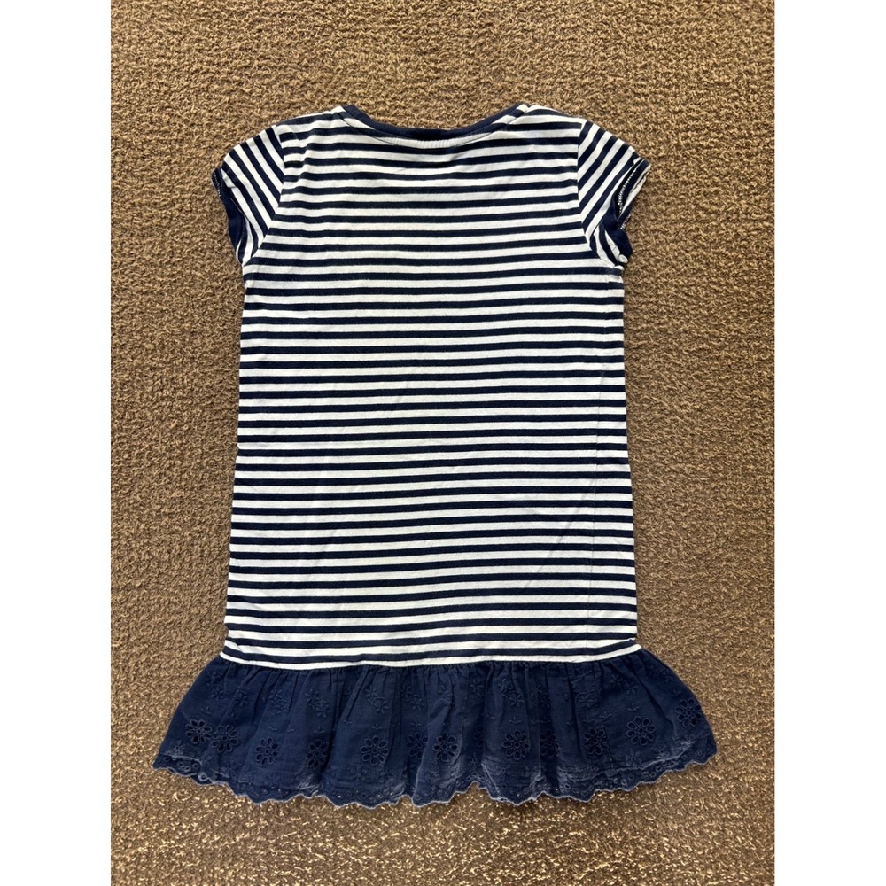 Polo Ralph Lauren Girls Navy White Striped Eyelet Ruffle Hem Dress Size 6 - Picture 2 of 5